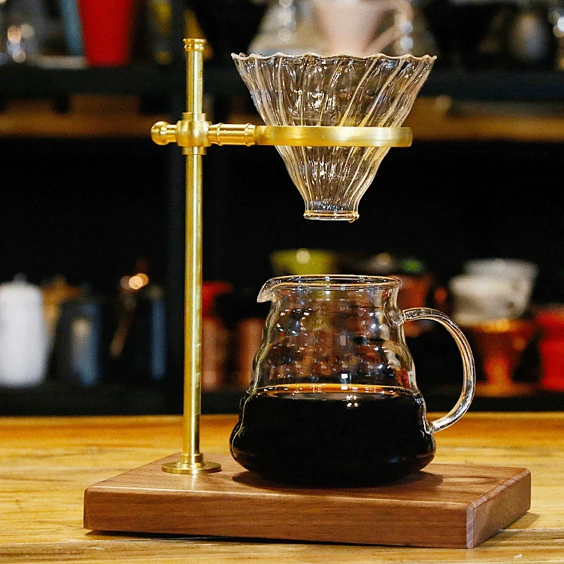 Налейте над кофейной стойка для капельницы кафе V60 Воронка подстаканник регулируемая высота капельного Caffe фильтр стойки Чистая медь и деревянная основа