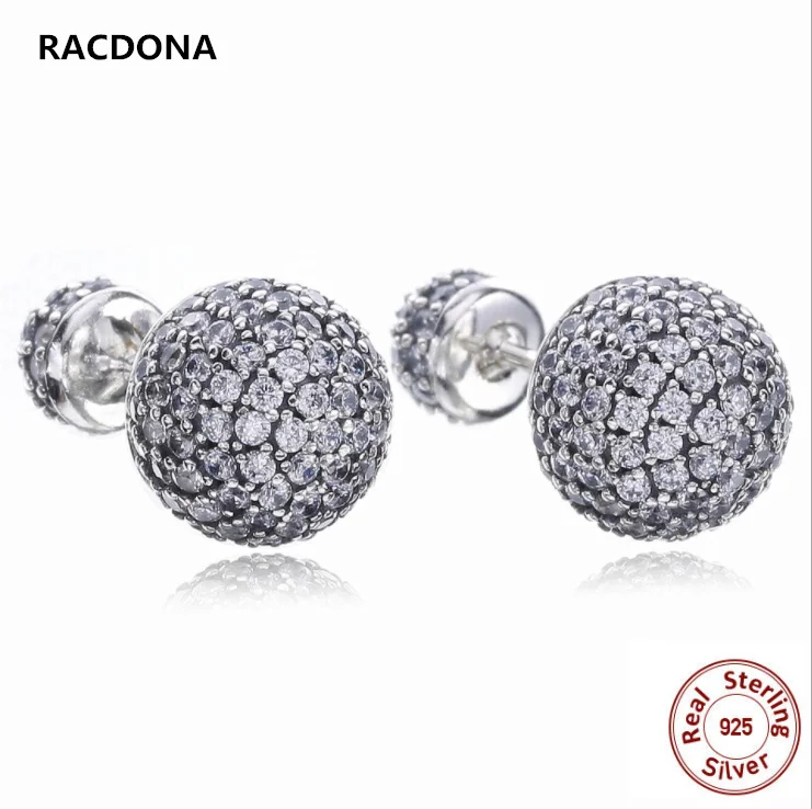 

New Store High Quality 925 Sterling Silver Pave Ball Drops Clear Zircon Stud Earring For women European Brand Fine panqiou