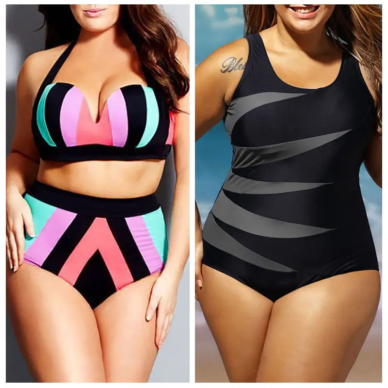 

Plus Size Women Push Up Padded Plus Size Bikini Set swimsuit Bathing High Waist swimwear #
