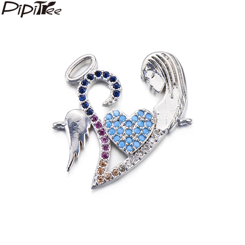 

Pipitree Colorful Cubic Zirconia Love Heart Charms fit Bracelet Necklace Copper DIY Angel Connector Jewelry Making Accessories