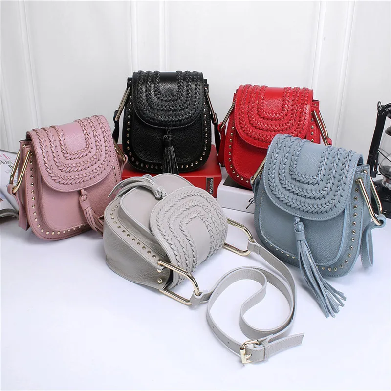 ADIYATE Genuine Leather Saddle Shoulder Bags Cheap Women Bags Red Mini