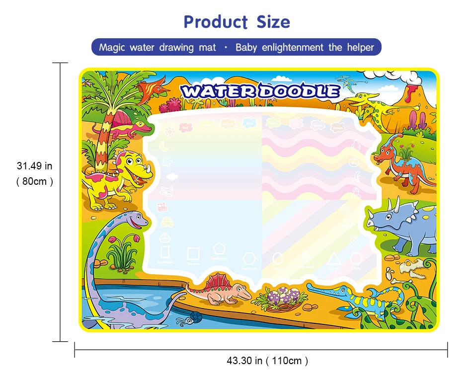 110*80 см динозавр волшебный водный коврик для рисования и 4 волшебные ручки и 2EVA штампы доска для рисования каракули коврик обучающая игрушка для детей