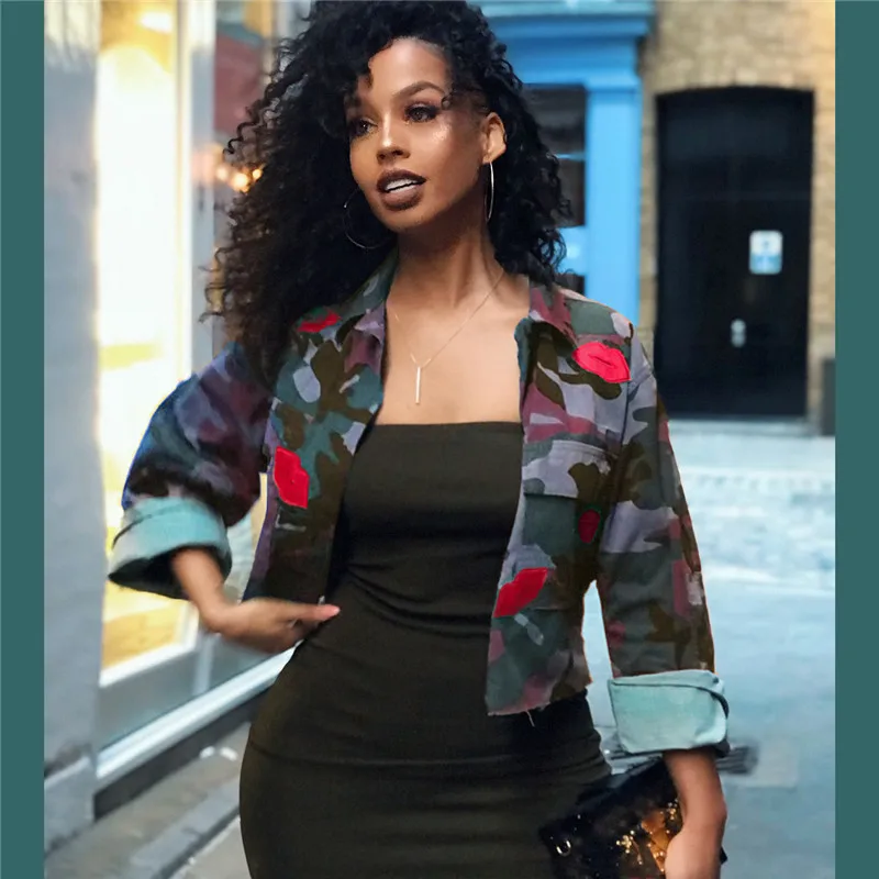 amazing Camouflage Jacket Women Summer Crop Top Turn-Down Collar Camo Jacket Chic Short Shirt Military Coat