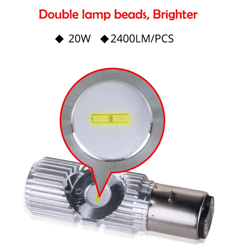 MeeToo 1Pcs H4 HS1 LED Motorcycle Headlight 12V 20W High Low Beam Light 2400LM CSP Chip Super Bright Whitev BA20D Motorbike Lamp (3)