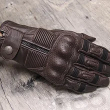 Guantes de cuero perforado vintage para motocicleta para hombre Scooter Cafe Bobber transpirable