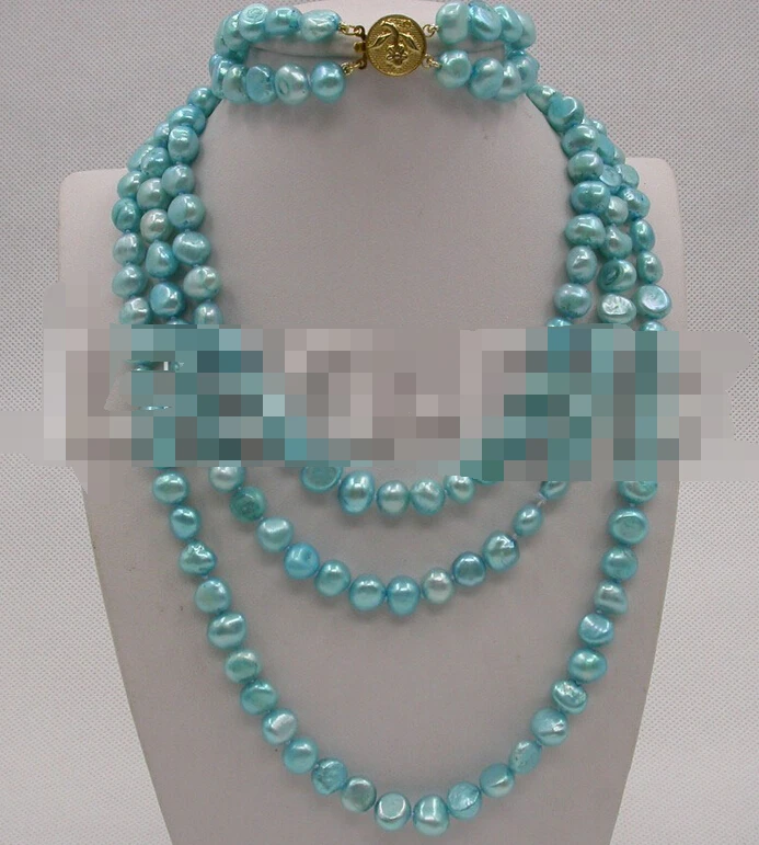 

Fast shipping + 12591 baroque sky-blue pearls necklace 2row bracelet set hot