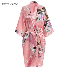FZSLCYIYI кораллово-красная Летняя женская ночная рубашка кимоно халат Пижамный костюм из вискозы павлин и Цветочные невесты свадебное платье