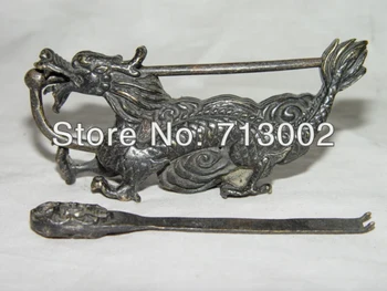 

Vintage Chinese ancient Archaic Copper Lock With Key -Dragon Shape