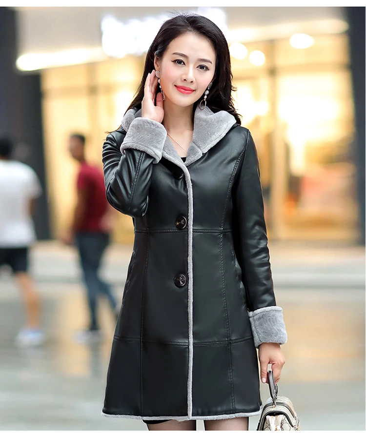 L-7XL lavr размер женская верхняя одежда зимняя кожаная куртка плюс бархатное толстое теплое пальто модная шерстяная подкладка овечья кожа пальто ER77