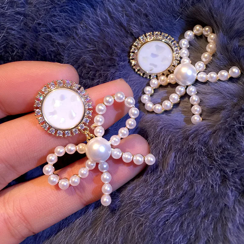 

1 Pair AAA Cubic Zircon Shell Round Stud Earrings Ladies Girls Cute Sweet Pearls Bow Earring for Women Fashion jewelry