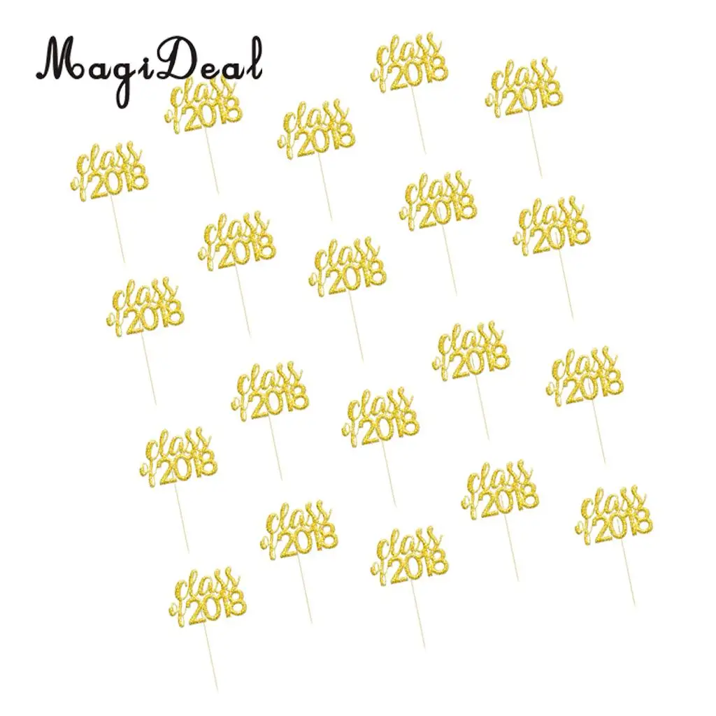 Pack of 20 Class of 2018 Cake Cupcake Toppers Congratulation Graduation Party Fruit Muffin Food Sticks