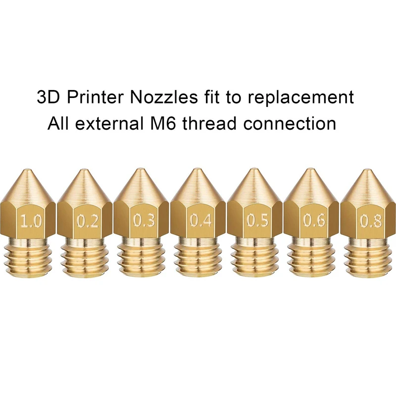 10 шт. 3D принтеры Запчасти MK7 MK8 сопла 0,2 0,3 0,4 0,5 0,6 0,8 1,0 мм Медь экструдер с резьбой 1,75 мм 3,0 нити насадки для душа латунь
