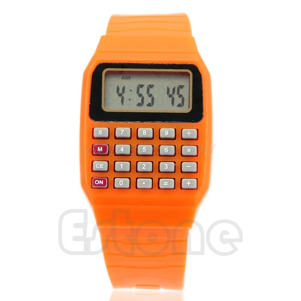 Fad Детские Силиконовые Дата многоцелевой дети электронный калькулятор наручные часы - Цвет: Orange