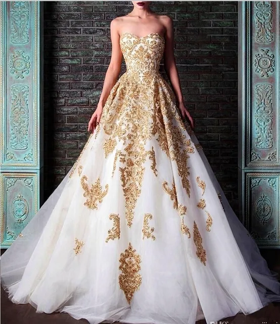 vestido de boda gótica oro apliques vestidos de boda árabes vestidos