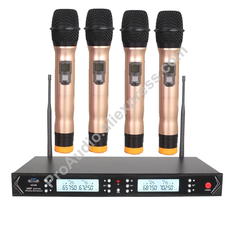 

Professional UHF 4 Gold color Handheld Wireless Microphones System