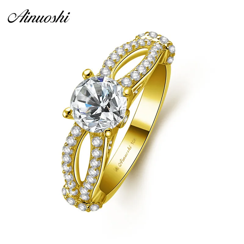 

AINUOSHI 10k Solid Yellow Gold Bridal Ring 4 Prong 1ct Round Cut SONA Diamond Wedding Engagement Jewelry Luxurious Knot Bow Band