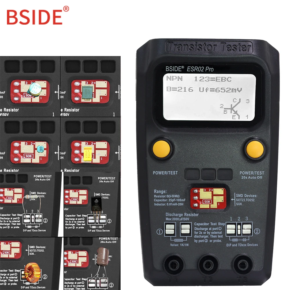 BSIDE ESR02PRO Цифровой транзистор SMD компоненты тест мультиметр Емкость Диод Триод индуктивность мультиметр ESR тест er