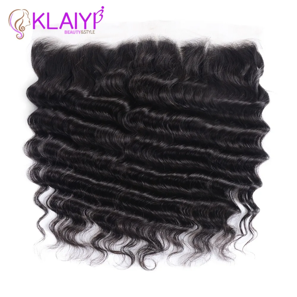 Klaiyi Hair Brazilian Loose Deep Wave Hair Lace Frontal Closure 13x4 Swiss Lace Ear To Ear Remy Human Hair Frontal
