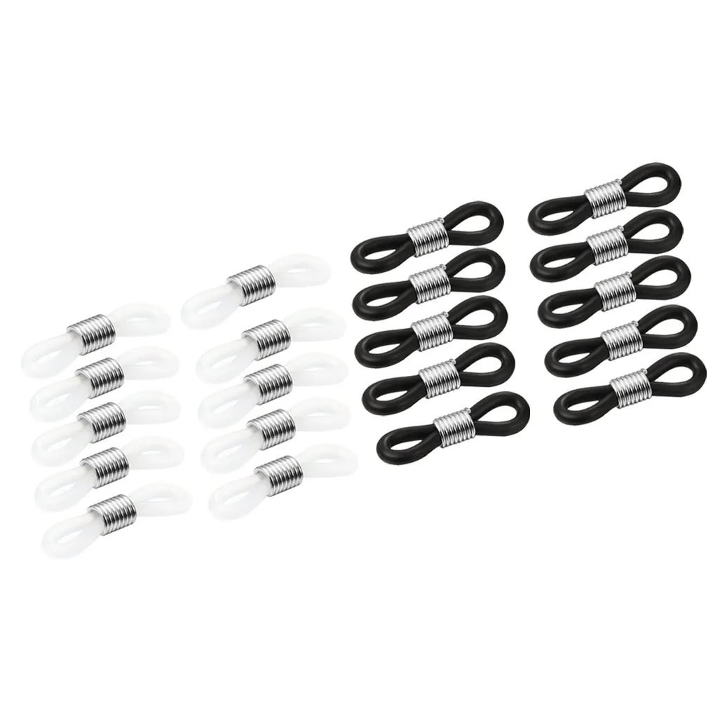 20Pcs Anti-slip Eyeglass Chain Necklace Chain Rubber Metal Ends Retainers Connectors Holders, Black and Clear