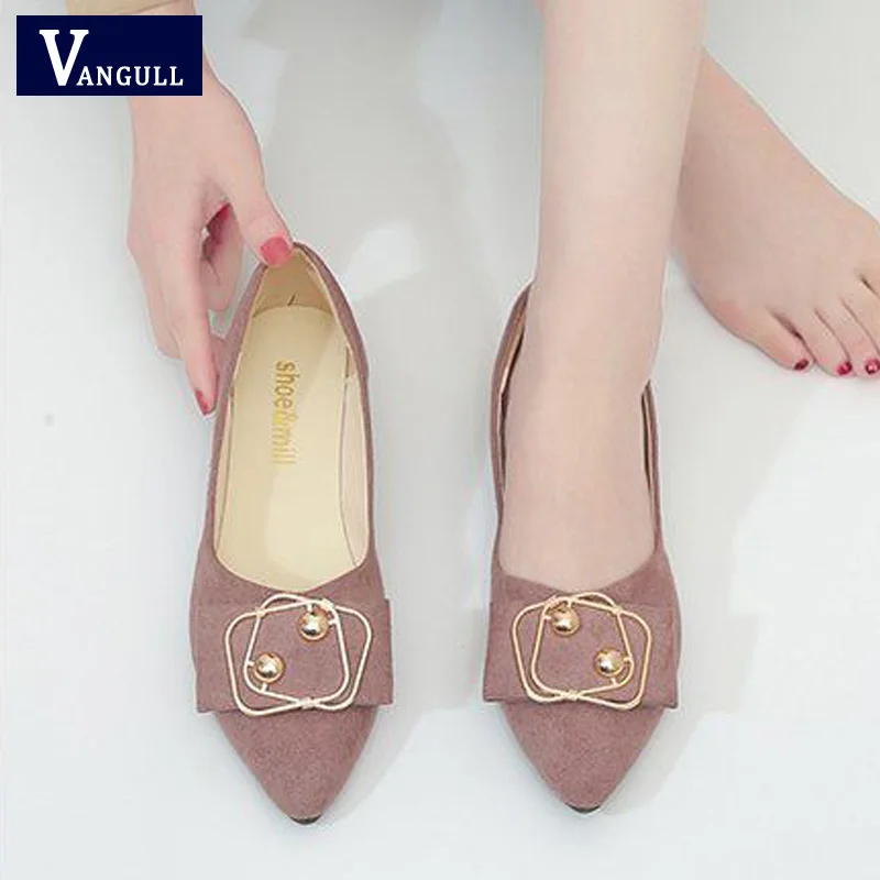 

VANGULL Spring summer flats soft bottom women shoes shallow pointed toe flat work shoes buckle strap causal solid breathable
