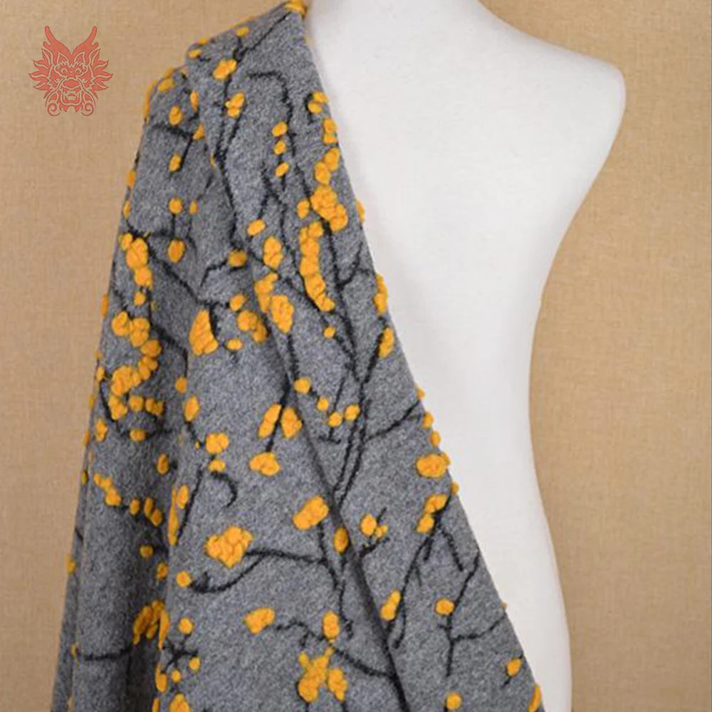 Зима Новая мода американский стиль серый с желтым цветочным жаккард кашемир шерсть ткань для пальто платье SP3853