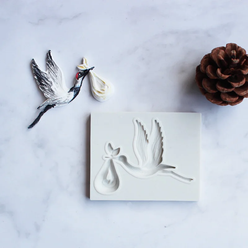 Silicone Mold Flower Silicone Mould Aouke Red-crowned crane Silicone Decorating Molds Cake Silicone Mold Sugarpaste Candy Chocolate Clay Mould