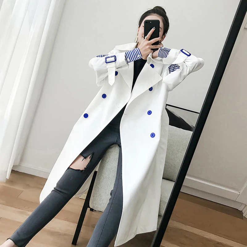 BZBFSKY Patchwork Striped Trench Coat For Women Windbreaker Lapel Slim 2019 Spring Autumn Windbreakers Korean Fashion Clothes