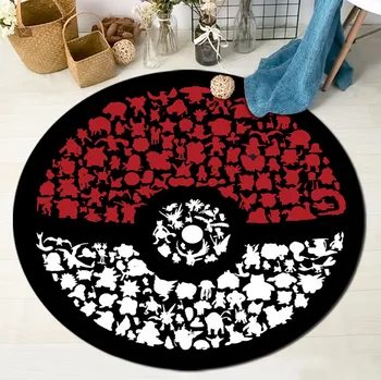 

LB Pokemon Go Ball Circle Velboa Round Crystal Velvet Area Rug And Carpet for Baby Home Living Room Bedroom Cushion Bathroom Mat