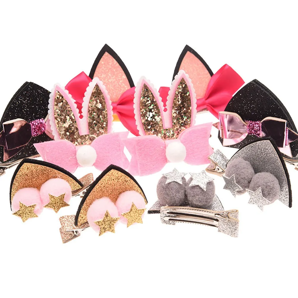 

40PCS=20Pairs minnie mouse ears Boutique bunny ear Fashion mickey hair accessories Sequin Clips jewelry Accessory Head wrap