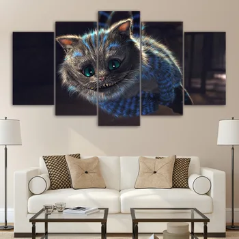 

5 Pieces Canvas Wall Art Cheshire Cat Painting Alices Wonderland Movie Paintig Picture Home Decor For Living Room Drop Ship