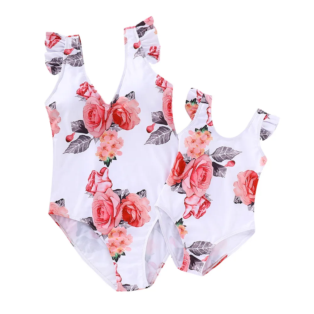NASHAKAITE/Одежда для купания для мамы и дочки; Модный слитный купальник с цветочным рисунком; Летний Пляжный купальный костюм; одинаковые купальники для семьи