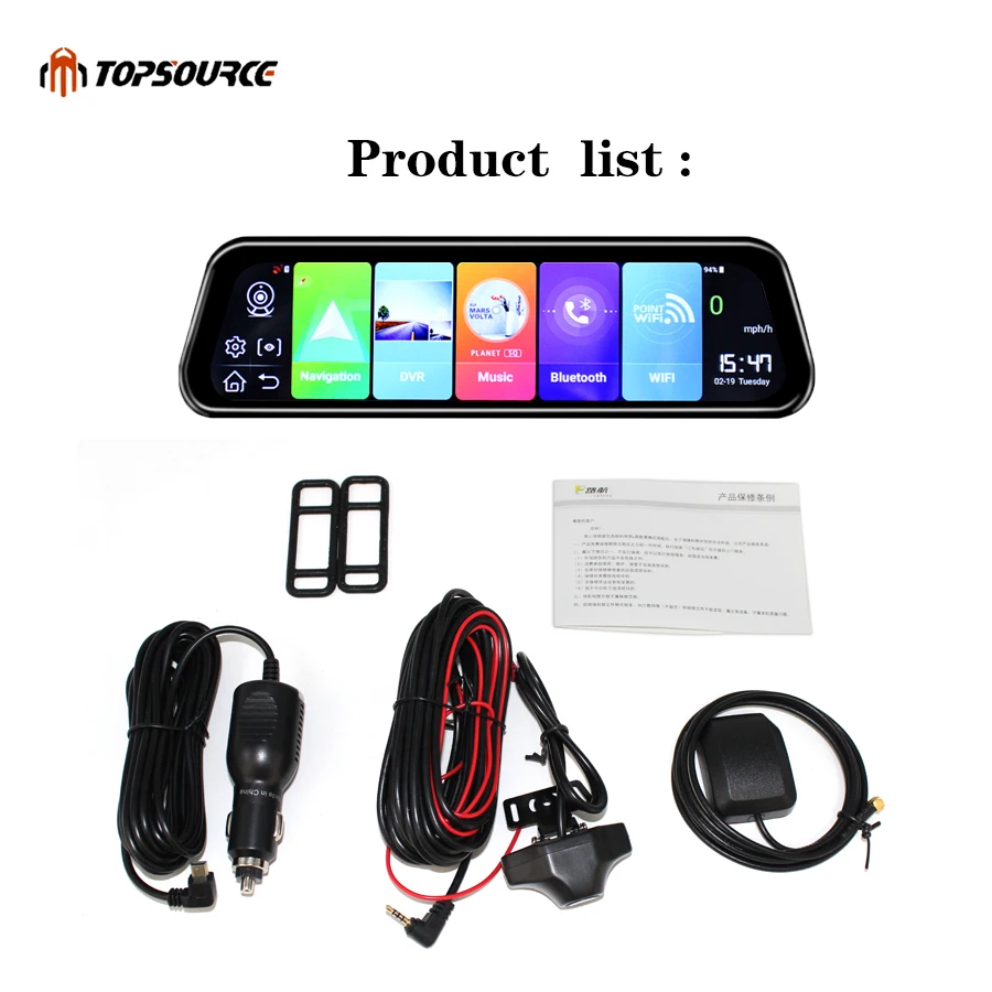 Зеркало видеорегистратор TOPSOURCE 10 дюймов 4G Android 8 1 GPS навигация FHD 1080P ГБ ОЗУ 16 Гб ПЗУ