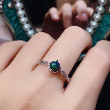 

Fidelity Natural 5mm black opal Rings s925 sterling silver Exquisite fine Jewelry for women party Natural color gemstone