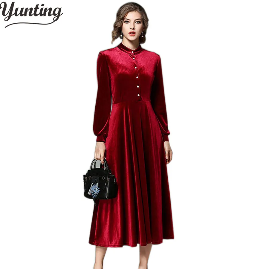 Long sleeve red dress formal wear for ladies