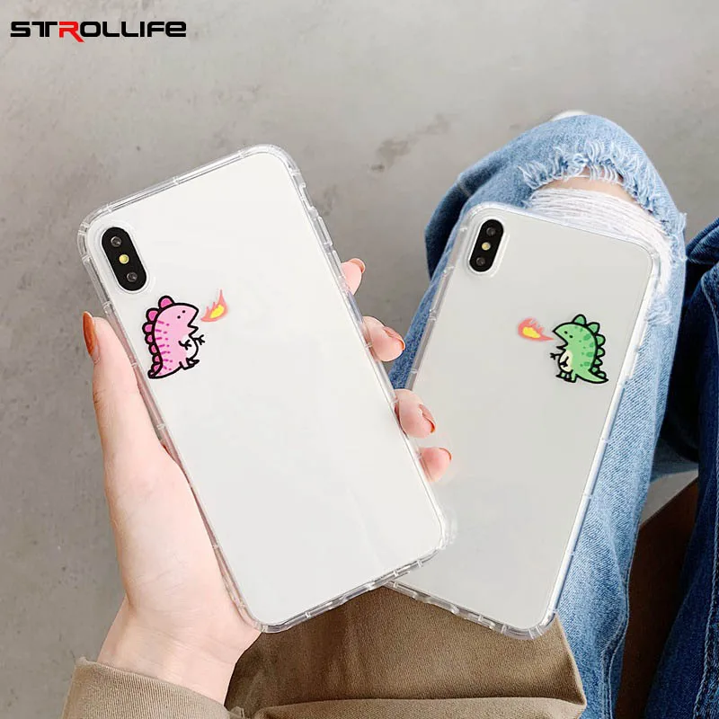 STROLLIFE Cute Couples Dinosaur Phone Case for IPhoneXS Max XR Lovely Cartoon Cover IPhone 6 X 7 8 Plus Soft Clear TPU Shell |