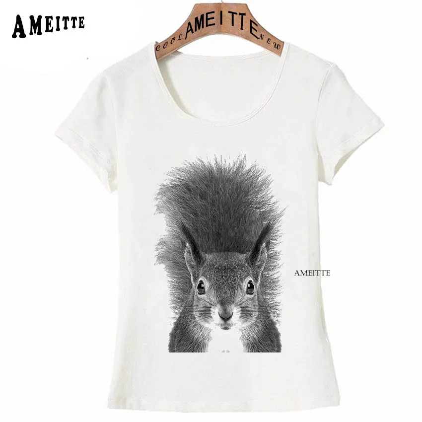 

Cute Squirrel Hairy Tail Sketch Print T-Shirt Summer Fashion Women t-shirt Funny Animal Design White Tops Cute Girl Casual Tees