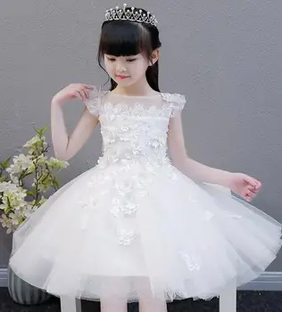 

Fashion brand Handmade Lace White Flowers Girl Dress wedding Girls Clothes short Sleeve Children's Christmas dress clothing