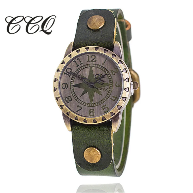 CCQ новые винтажные кожаные Наручные часы Античные Звездные часы с циферблатом женские кварцевые часы Reloj Mujer подарок