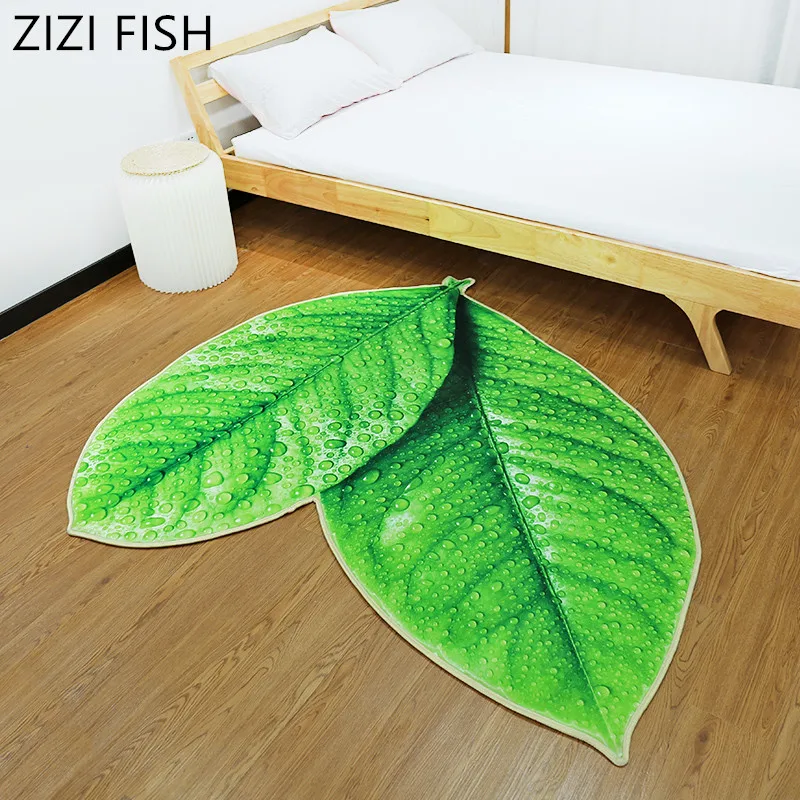 

3D leaf of elm tree rug Leaf Shape Green Microfiber Carpet Absorbent Anti-slip Vacuum Pad Kitchen Mat Door Bathroom Floor Mats