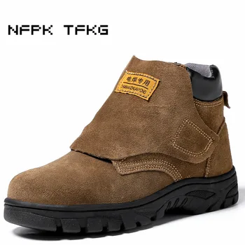 

large size mens casual steel toe caps work safety shoes anti-pierce platform cow suede leather tooling security ankle boots male