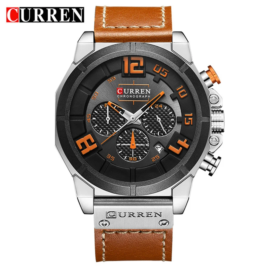 CURREN Для мужчин s часы лучший бренд роскошных часов Для мужчин хронограф Водонепроницаемый кварцевые наручные часы кожаный уникальный