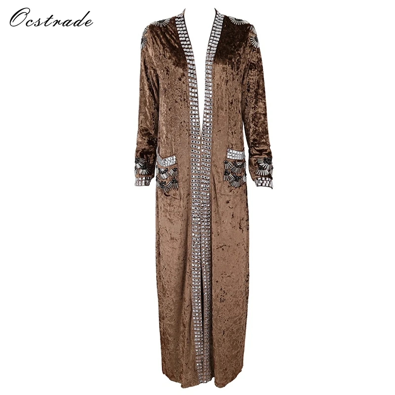 Ocstrade кардиган женский длинный летний Подиум Новая мода коричневый металлические части шипованные сексуальное пальто со звездой Ким Кардашьян