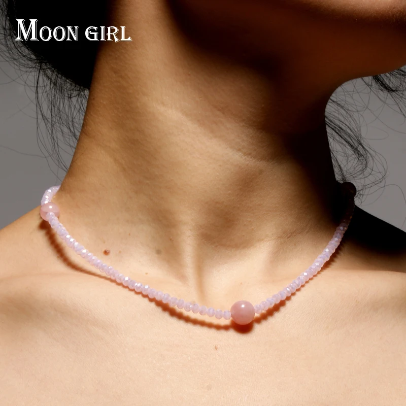 

MOON GIRL 10MM Natural Stone Fashion Crystal Choker Necklace for Women Handmade Beaded Yoga Bib Collier Femme Jewelry Dropship