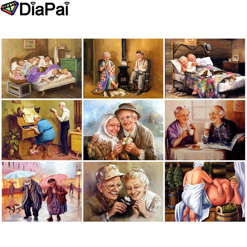 DIAPAI 5D DIY Diamond Painting 100% Full Square/Round Drill "Couple old man sleeping" 3D Embroidery Cross Stitch Home Decor