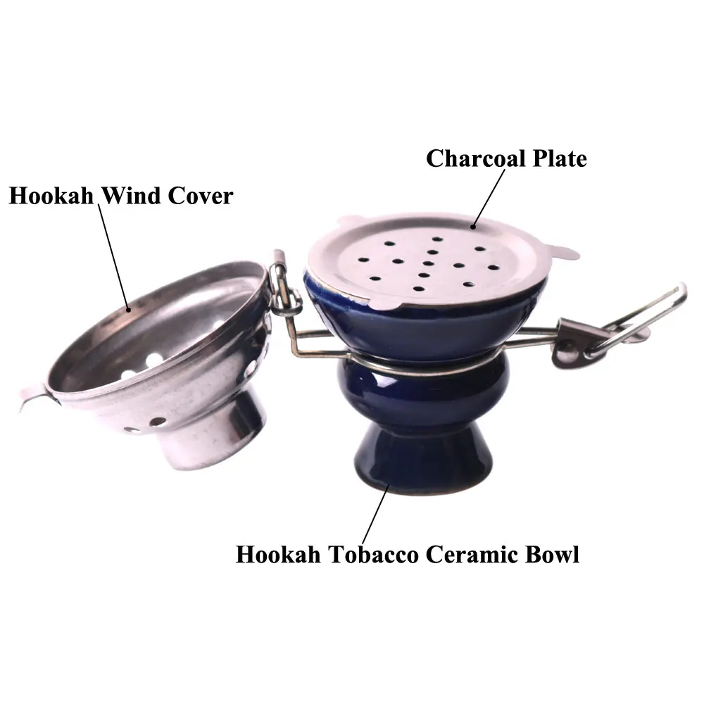 Hookah Shisha Ceramic Charcoal Bowl With Metal Wind Cover Charcoal Stove/Burner Tobacco Bowl