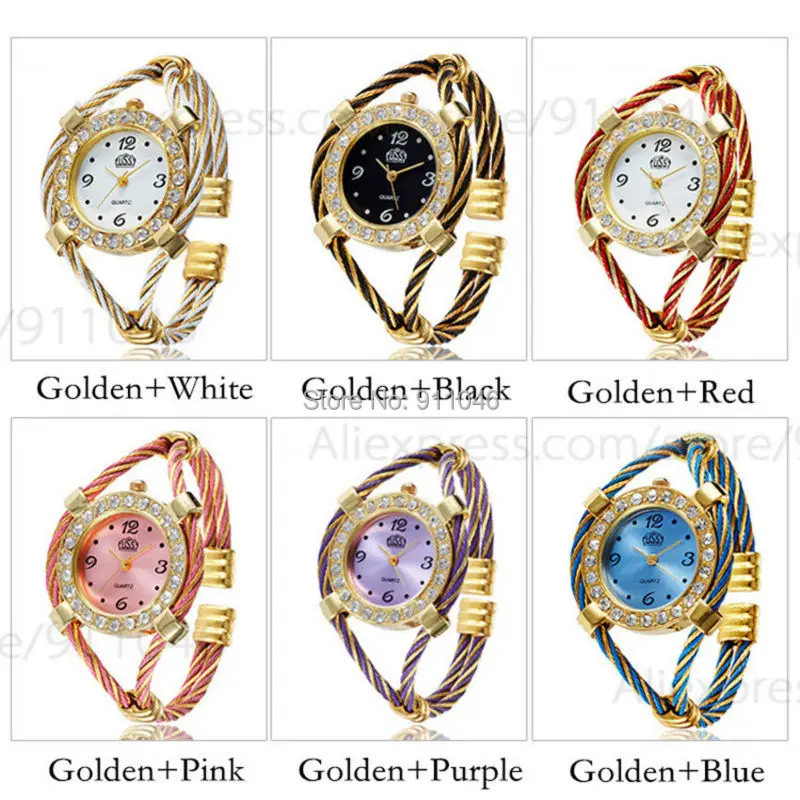 100 шт/лот Модные женские браслет-часы из кристаллической Проволоки Стальной Аналоговый кварцевый браслет часы оптом