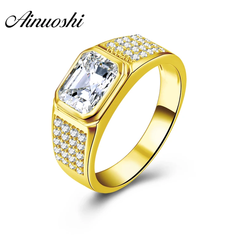 

AINUOSHI 6.2g Genuine Gold Ring 10K Solid Yellow Gold Male Ring 2.5 Carat Rectangle Cut Wedding Engagement Gold Jewelry Men Ring