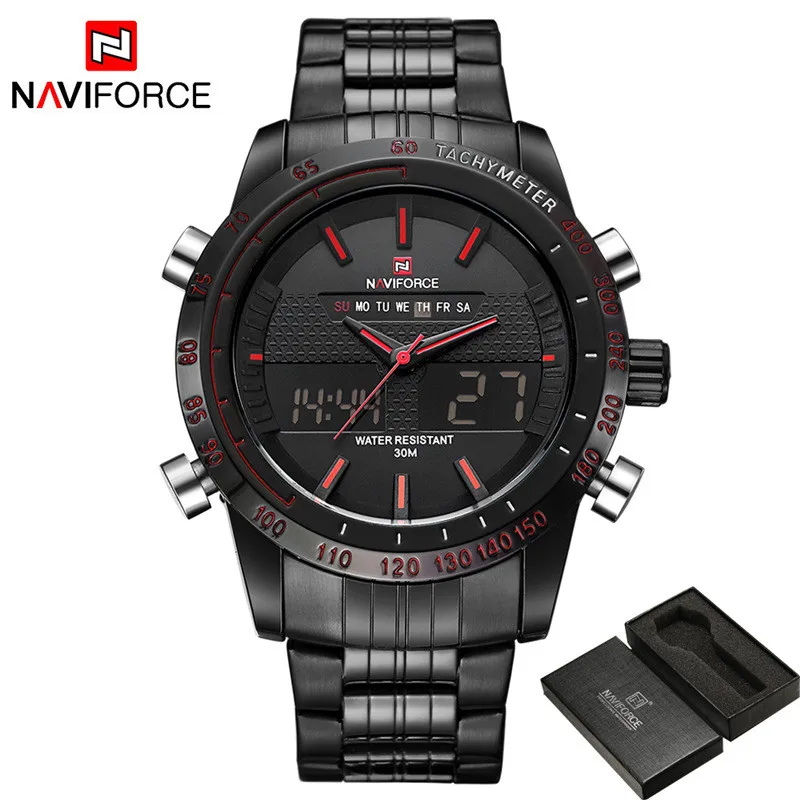 Часы NAVIFORCE мужские спортивные цифровые из нержавеющей стали кварцевые армейские