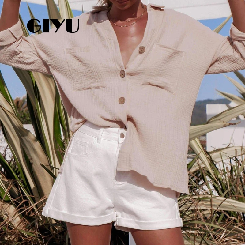 GIYU/осенние женские рубашки Однотонный свитер с длинными рукавами блуза