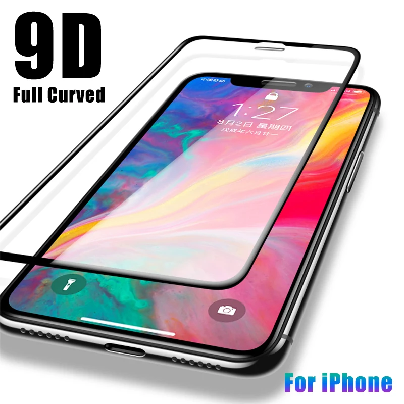 

Full Cover Protective Glass for iPhone 6 6S 7 8 Plus X Glass On iPhone 7 6 8 XR XS MAX 9D Screen Protector For iPhone 8 7 6 Film